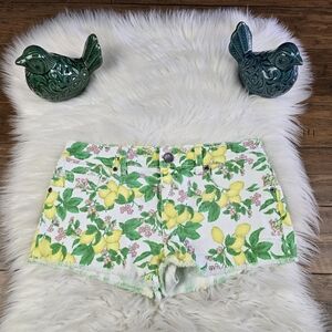 Victoria's Secret Lemon Print Jean Shorts - White and Yellow